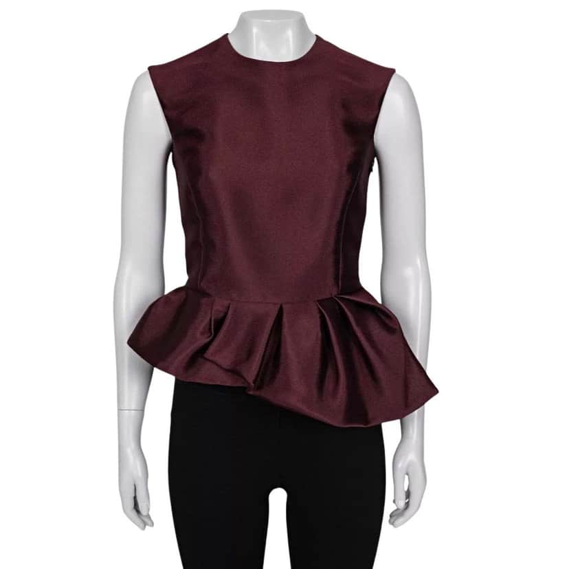 Christian Dior Christian Dior Burgundy Silk Blend Peplum Top - Size M / FR38 Pre-owned Burgundy Silk Good condition - Front View