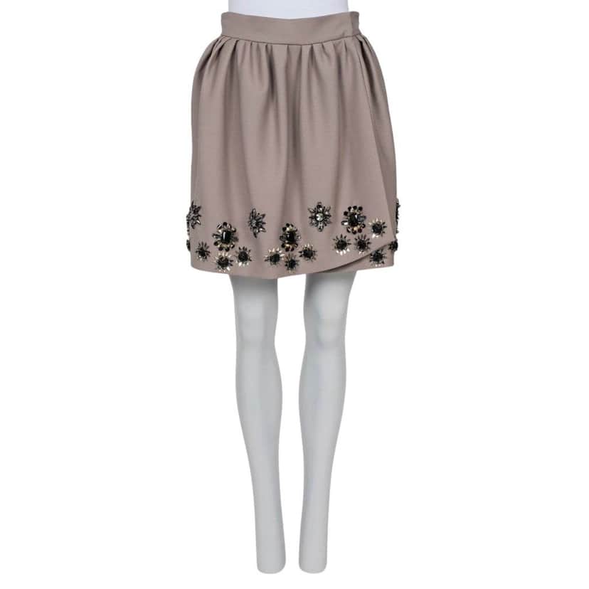 Christian Dior Christian Dior Embellished Floral Crystal Skirt FR38/M Pre-owned Brown Wool Good condition - Front View