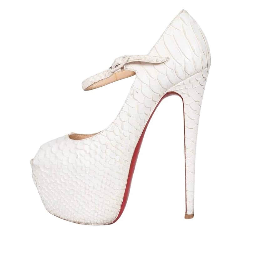 Christian Louboutin Christian Louboutin White Snakeskin print lambskin Peep Toe Pumps Sz.37.5 pre-owned White Leather Good condition - Front View