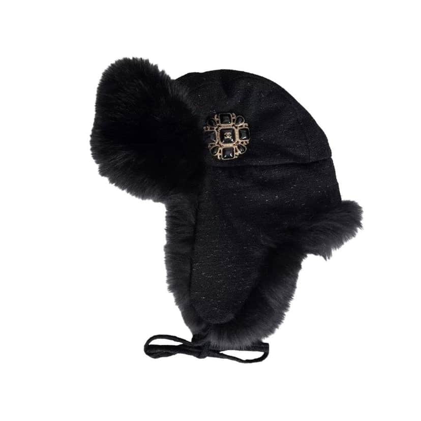 Chanel Chanel Black Faux Fur & Wool Hat Sz.57 Pre-owned Black Wool Good condition - Front View