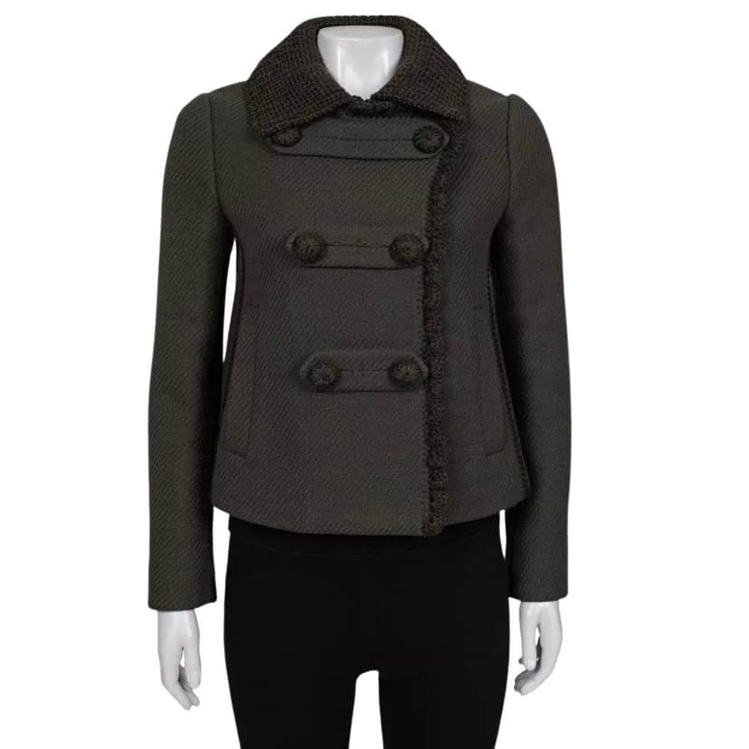 PRADA Prada Vintage Green Wool Knit-Detail Double-Breasted Jacket Sz.40/S Pre-owned Green Wool Good condition - Front View