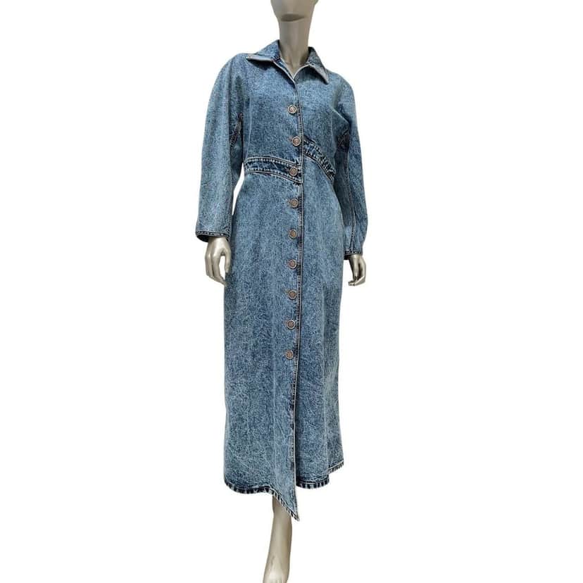 Alaïa Alaïa Blue Faded Denim Asymmetric Trench Coat Sz 42 Pre-owned Blue Denim Good condition - Front View