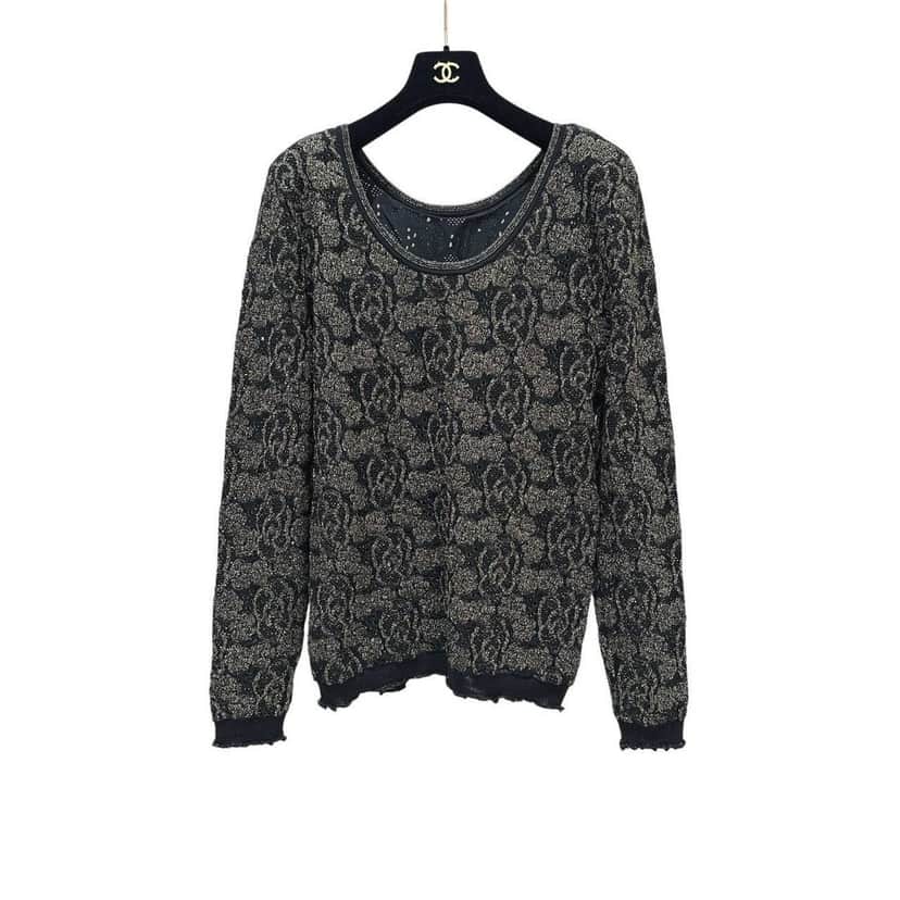Chanel Chanel Vintage Black & Gold Knit Sweater - Size 44 Pre-owned Black Good condition - Front View