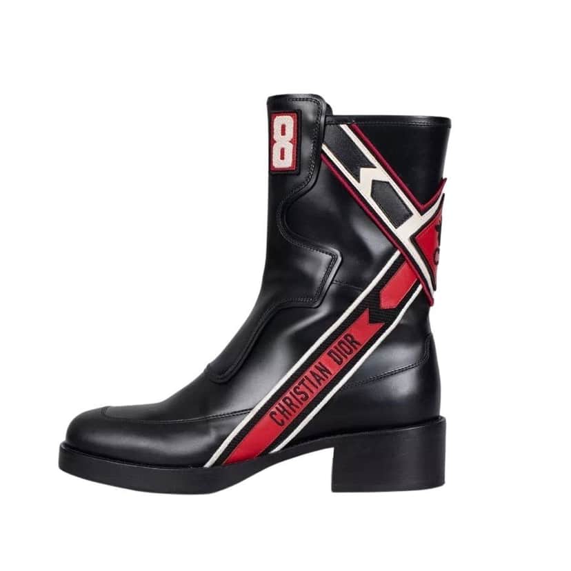 Christian Dior Christian Dior Black Leather Embroidered Logo Ankle Boots Sz 38 pre-owned Black Leather Good condition - Front View