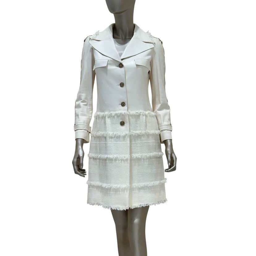 Chanel Chanel White Lamb Leather & Tweed Coat  FR 36 Pre-owned White Leather Good condition - Front View