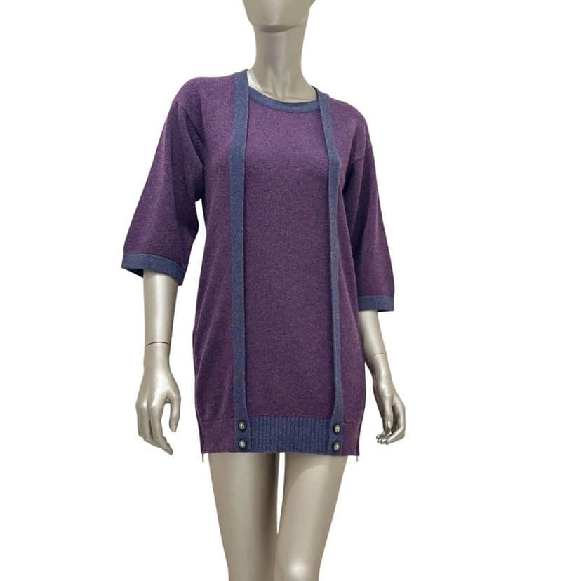 Chanel Chanel Purple Cashmere Long Cardigan FR 34 Pre-owned Purple Wool Good condition - Front View