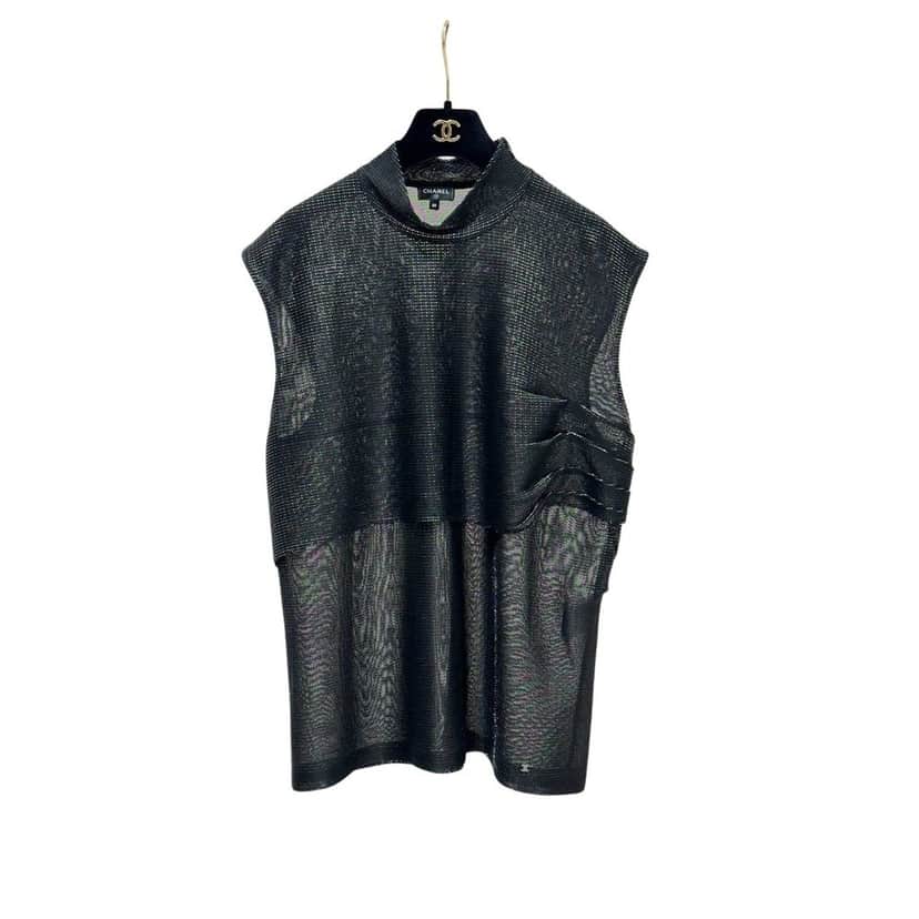 Chanel Chanel Metallic Knit Sleeveless Top - Size 50 Pre-owned Black Good condition - Front View