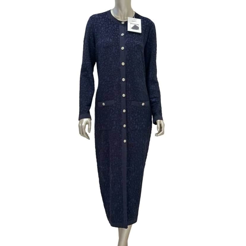 Chanel NWT Chanel Navy Wool Blend Cardigan Dress Sz.42 Pre-owned Navy Wool Never worn, with tag - Front View