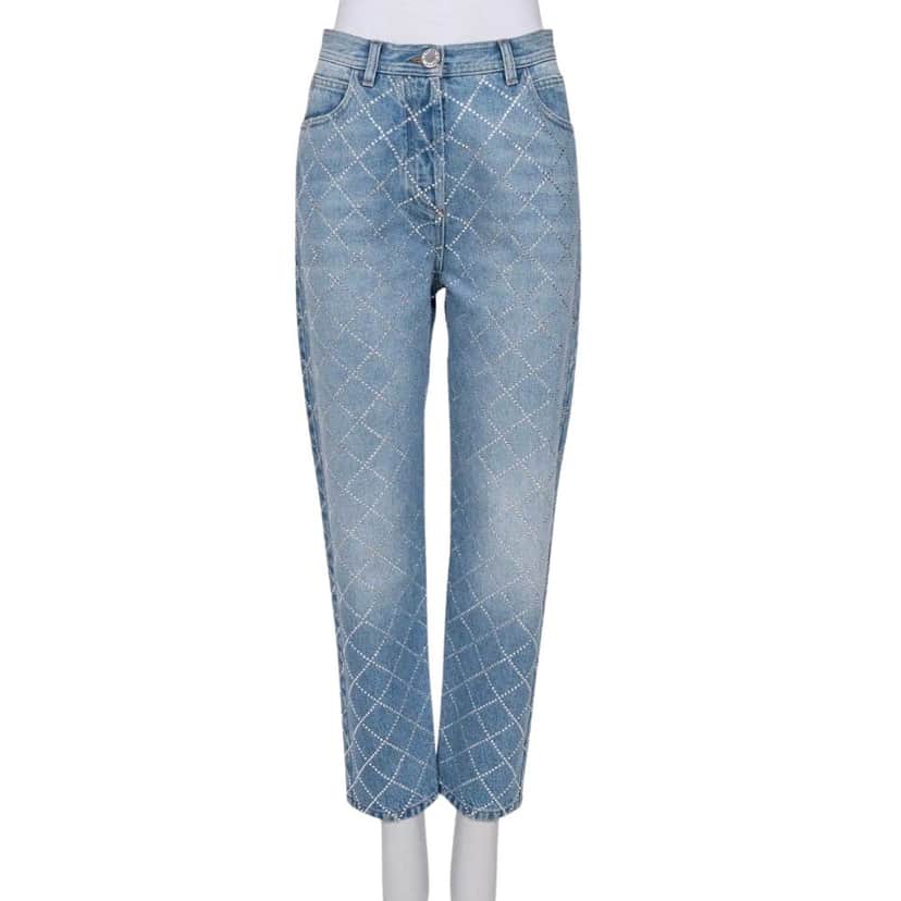 Balmain NWT Balmain Crystal-Embellished Jeans Sz. EU38 / M Pre-owned Blue Cotton Never worn, with tag - Front View