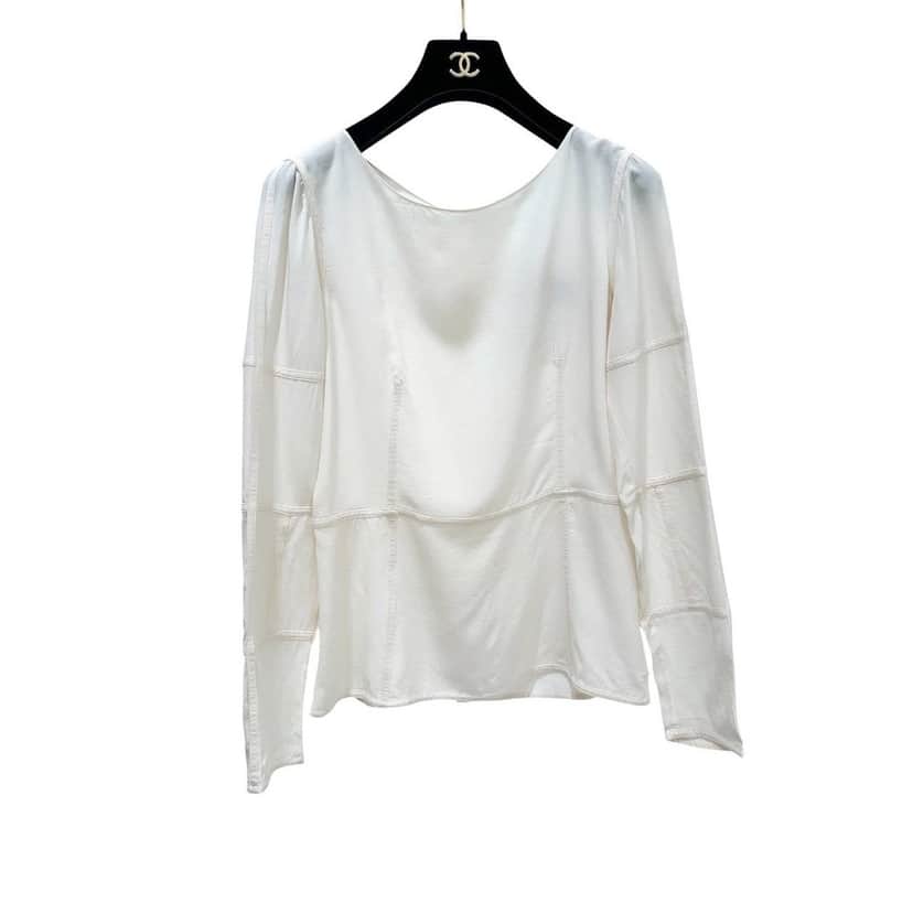 Chanel Chanel White Silk Long Sleeve Blouse Sz.38 Pre-owned White Silk Good condition - Front View