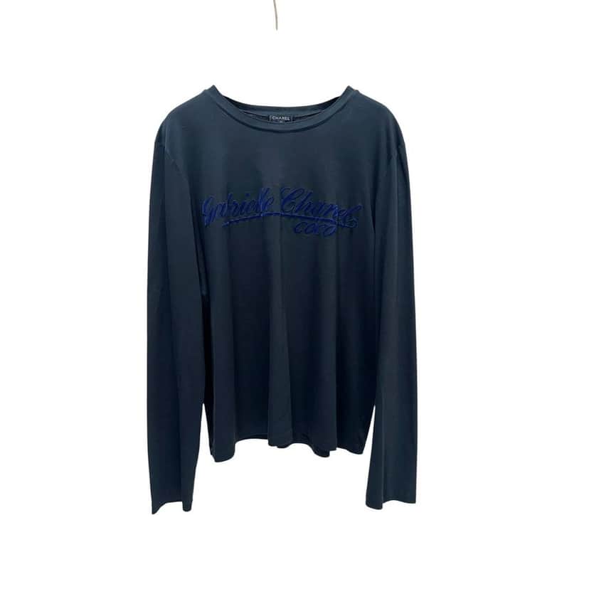 Chanel Chanel Gabrielle Black Cotton Long Sleeve Crew Neck Top Sz 48 pre-owned Black Cotton Good condition - Front View