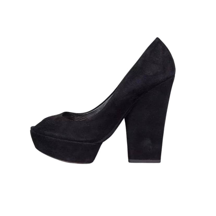 Christian Dior Christian Dior Black Suede Open Toe Pumps Sz.39.5 Pre-owned Black Suede Good condition - Front View