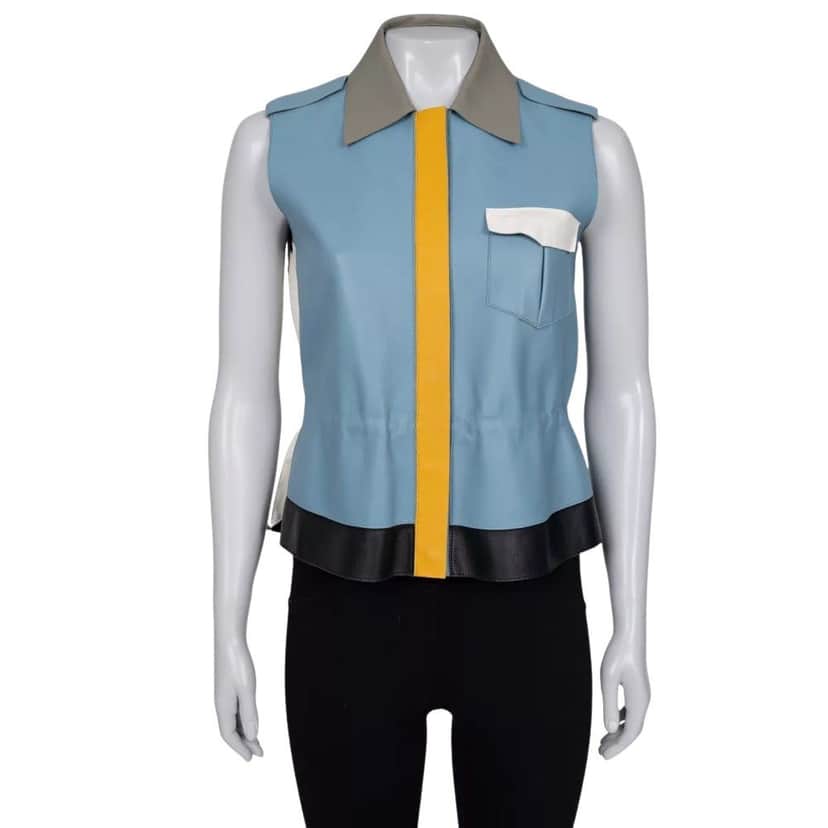 Fendi Fendi Blue Leather Multicolor Vest, Size IT40/S Pre-owned Blue Leather Good condition - Front View
