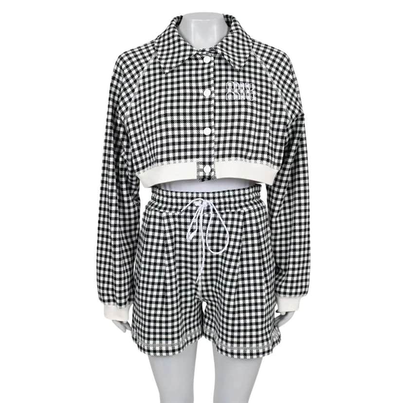 Miu Miu Miu Miu Houndstooth Cotton Suit with Shorts - Size S Pre-owned Black Cotton Never worn, with tag - Front View