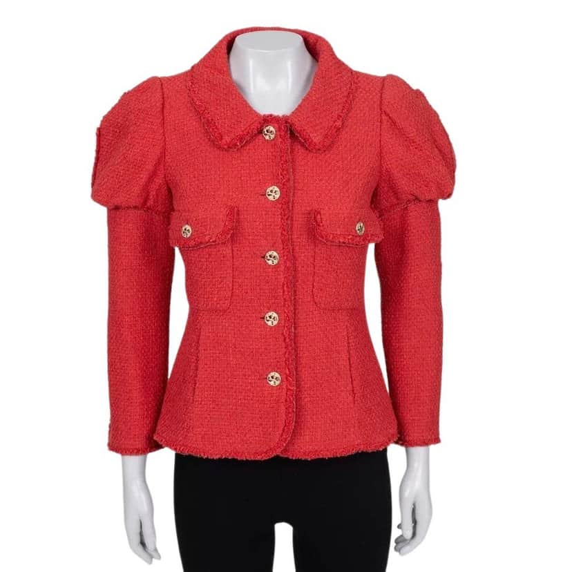 Chanel Chanel Spring 2010 Red Tweed Puffed Shoulders Jacket FR38 pre-owned Red Tweed Good condition - Front View