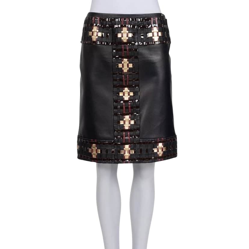 Chanel Chanel Black Sheepskin Leather Skirt - Size FR38 / M  Pre-owned Black Leather Good condition - Front View