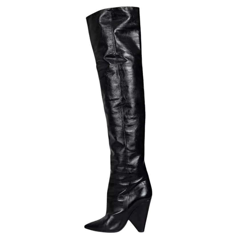 Saint Laurent Saint Laurent Niki Black Leather Wedge Over-the-Knee Boots Sz.38 Black Leather Good condition - Front View