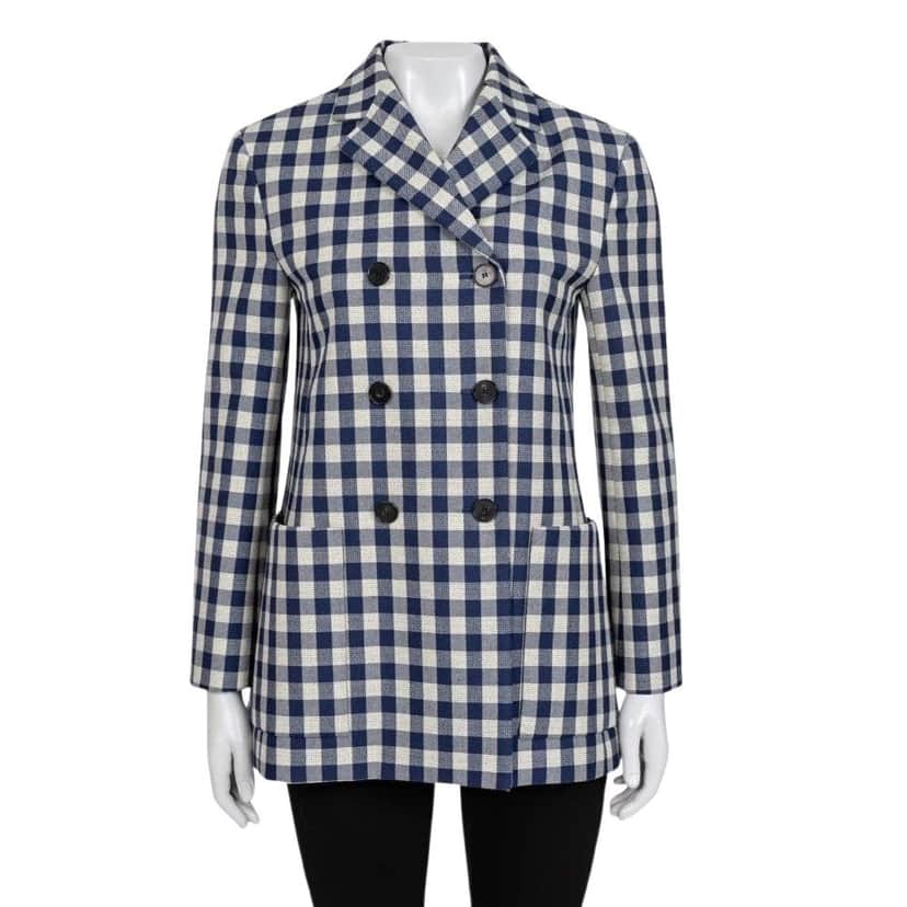 Christian Dior NWOT Christian Dior Blue Wool Plaid Double-Breasted Jacket Sz. 42 Pre-owned Blue Wool Never worn - Front View