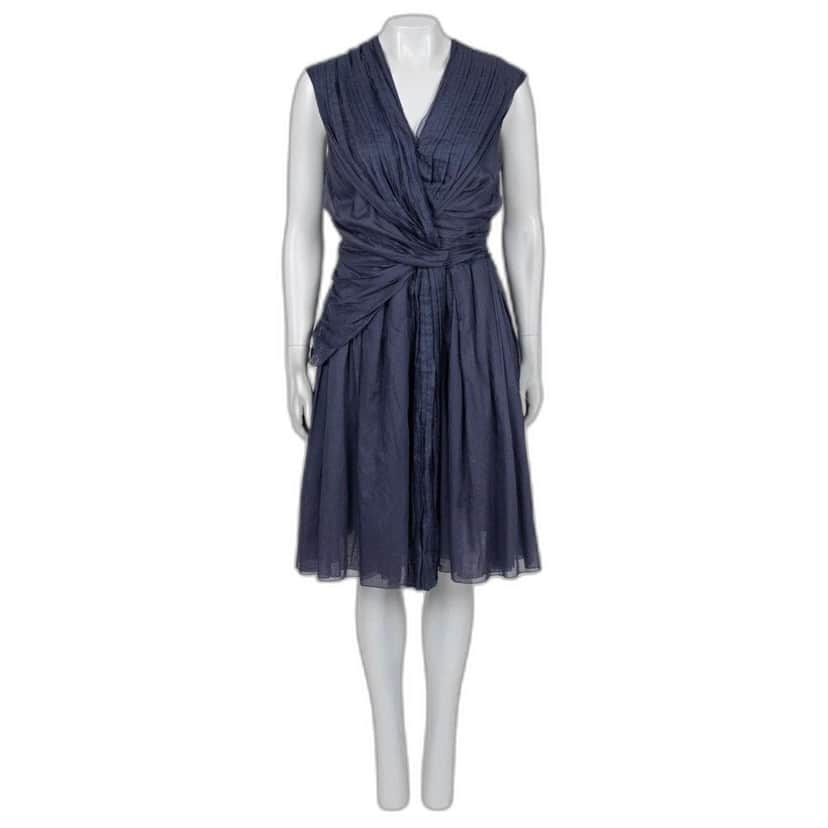 PRADA Prada Blue Draped Cotton Fitted Dress - Size 46 pre-owned Blue Cotton Good condition - Front View