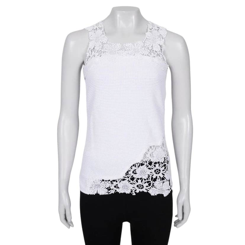 Chanel Chanel Lace-Trim Cotton Tank Top Size S/FR36 Pre-owned Other Lace Good condition - Front View