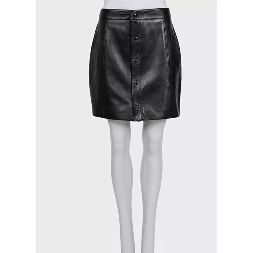 Saint Laurent Saint Laurent Black Leather A-Line Button-Up Skirt Sz 42 Pre-owned Black Leather Good condition - Front View