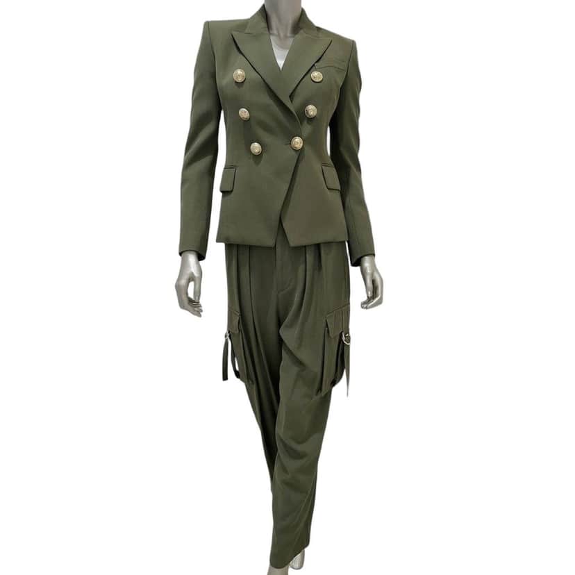 Balmain Balmain Green Twill Suit - EU 36 (S) Pre-owned Green Cotton Good condition - Front View