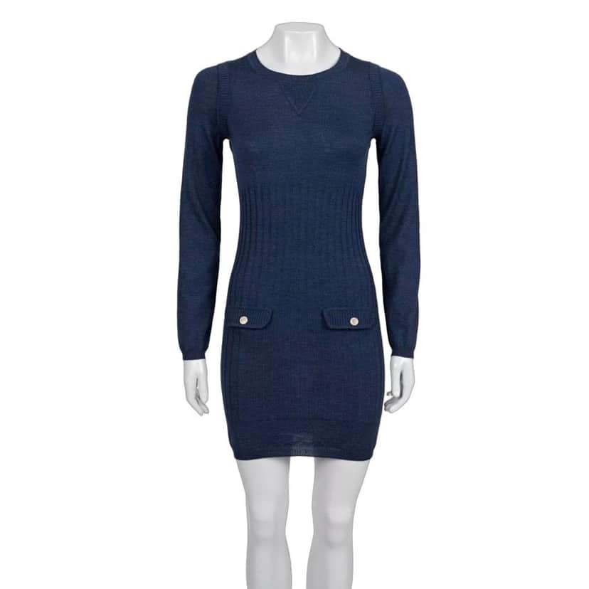 Chanel Chanel Fitted Wool & Silk Dress Sz.36 Pre-owned Blue Wool Good condition - Front View