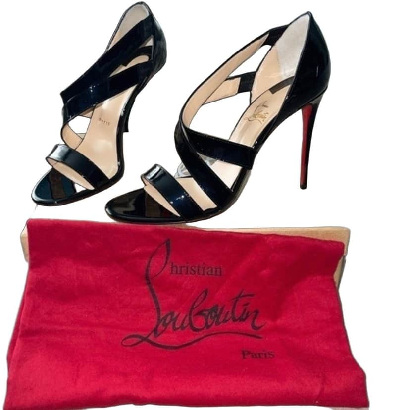 Christian Louboutin Strappy Heels Black Leather Never worn, with tag - Front View