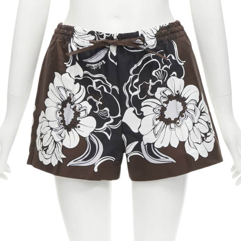 Valentino Garavani Floral Drawstring Brown Silk Never worn - Front View