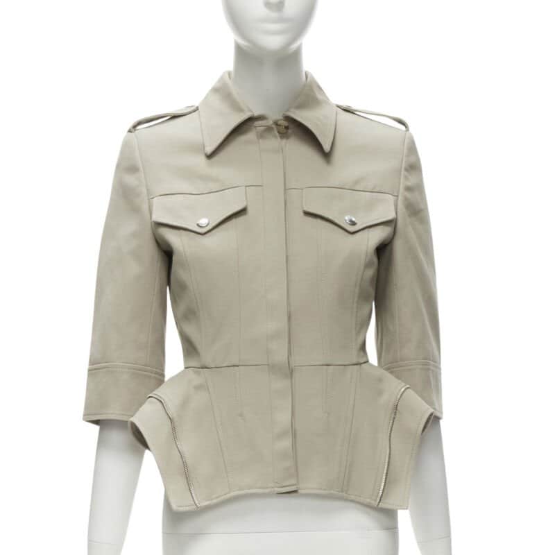Alexander McQueen Zipper Trim Jacket Grey Cotton Never worn - Front View
