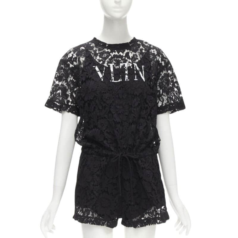 Valentino Garavani Black Floral Romper Black Polyester Never worn - Front View