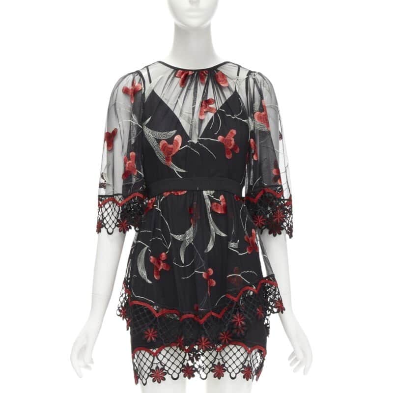 Alice McCall Black Lace Floral Dress Black Polyester Never worn - Front View