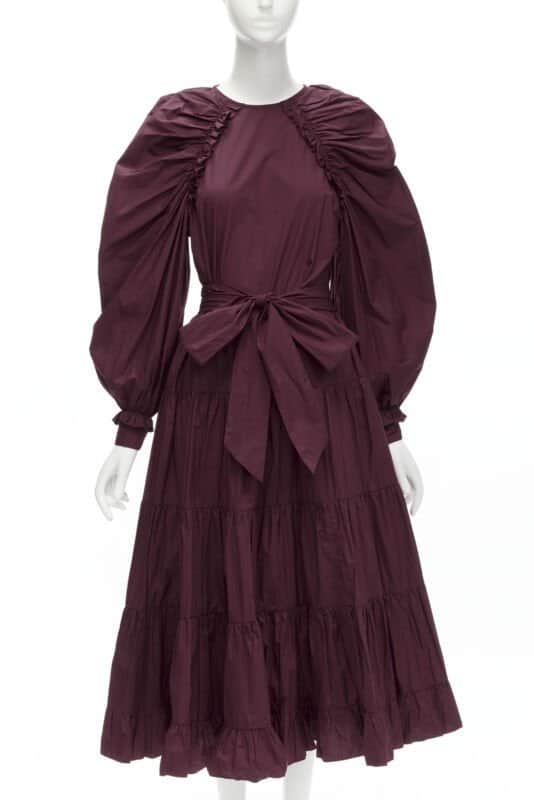 Ulla Johnson Burgundy Bow Midi Dress Burgundy Cotton Never worn - Front View