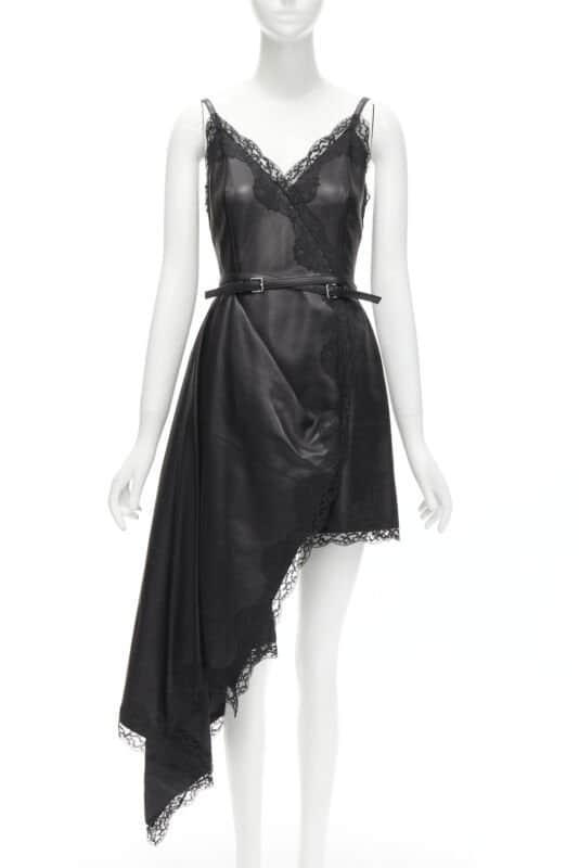 Alexander McQueen Black Leather Wrap Dress Black Leather Never worn - Front View