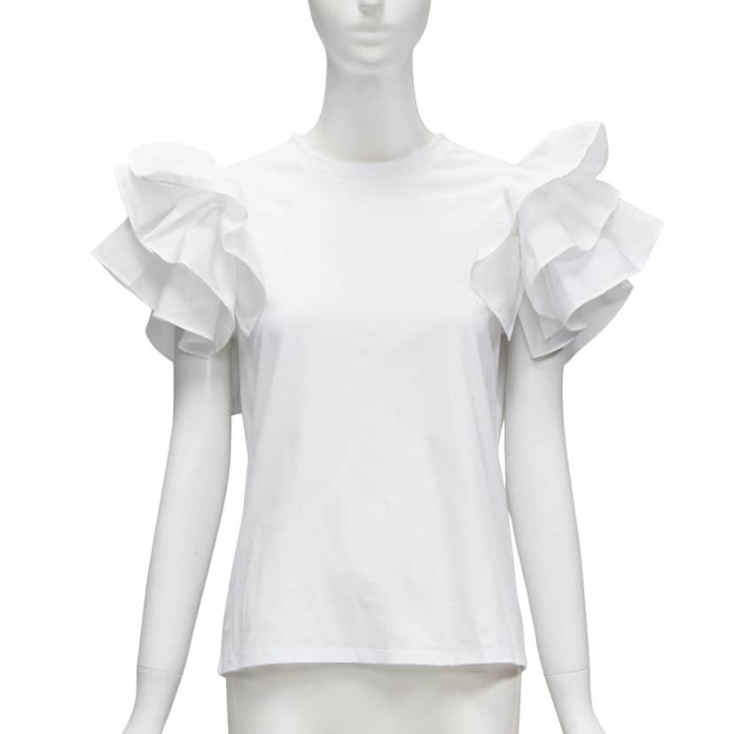 Alexander McQueen Ruffle Sleeve T-Shirt White Cotton Never worn - Front View