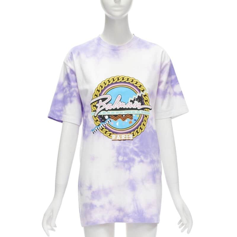 Balmain Tie Dye Logo Shirt Purple Cotton Never worn - Front View