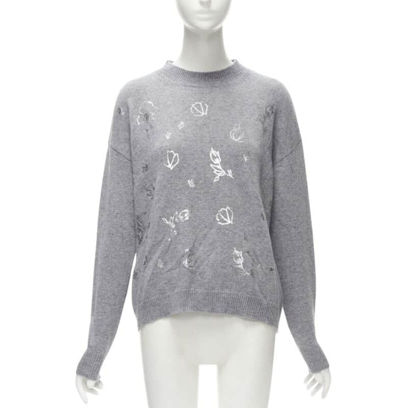 Ermanno Scervino Floral Pullover Top Grey Polyester Never worn - Front View