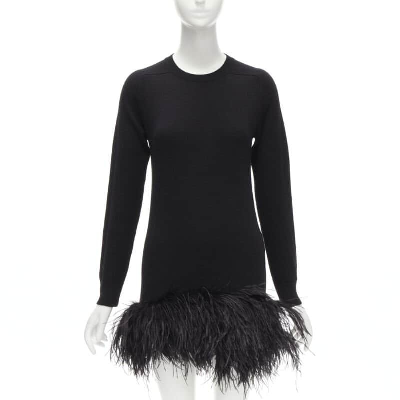 Saint Laurent Black Feather Sweater Dress Black Cashmere Never worn - Front View