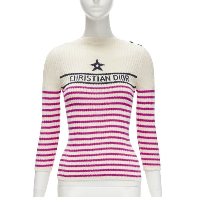 Christian Dior Pink Nautical Top Beige Cotton Never worn - Front View