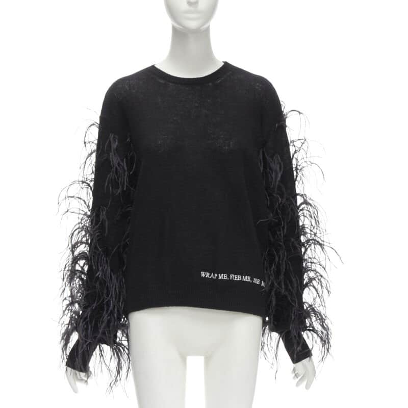 Valentino Garavani Feather Wrap Sweater Black Wool Never worn - Front View
