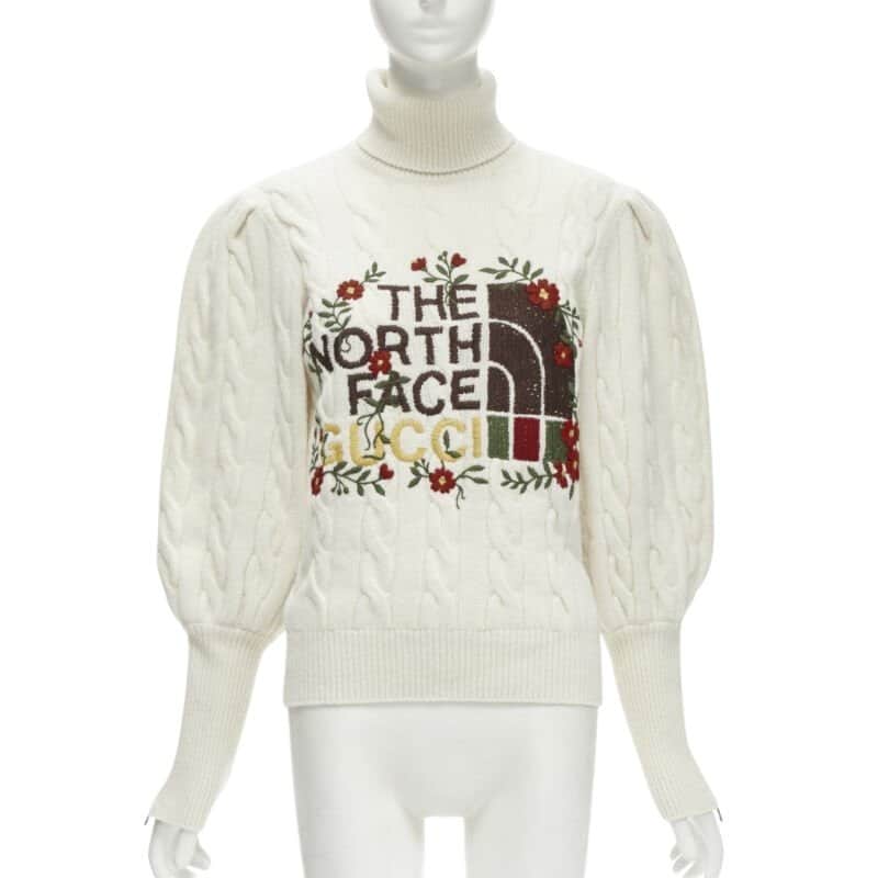 Gucci Floral Cable Turtleneck Beige Wool Never worn - Front View