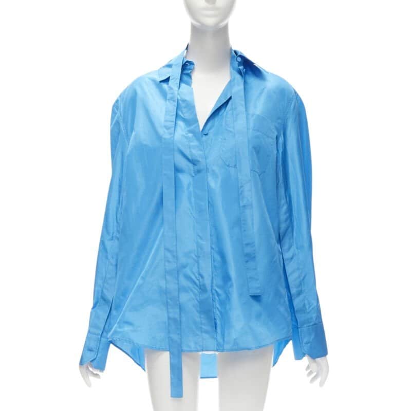 Valentino Garavani Relaxed Tie Shirt Blue Silk Never worn - Front View