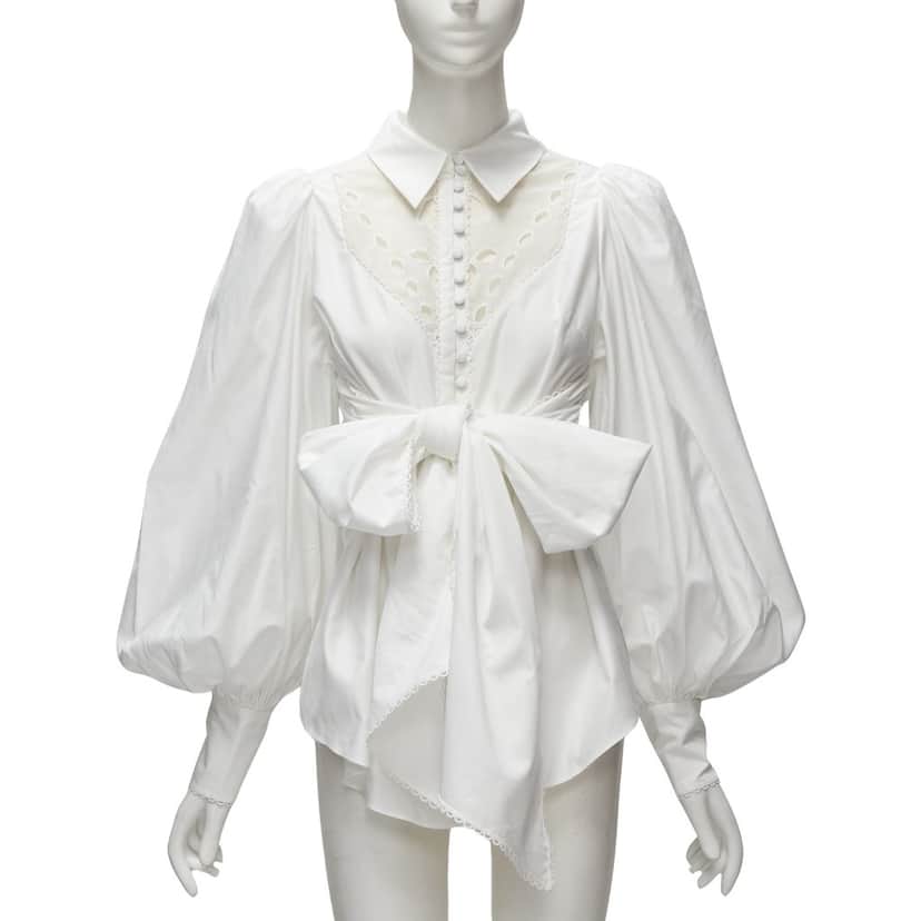 Acler Eyelet Bow Blouse White Cotton Never worn - Front View