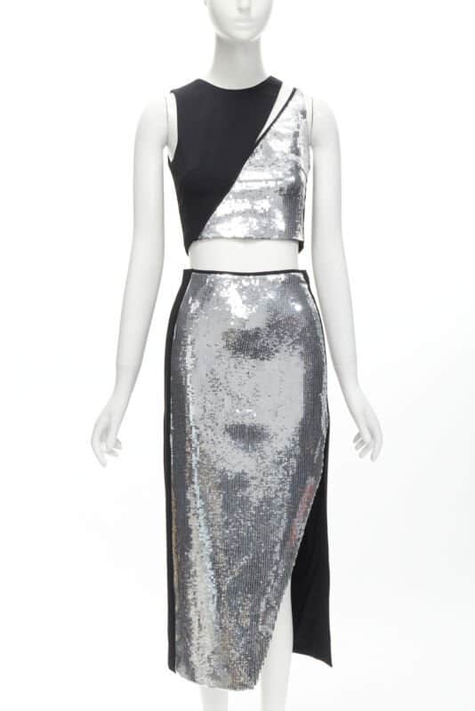 David Koma Silver Sequins Skirt Set Silver Polyester Very good condition - Front View