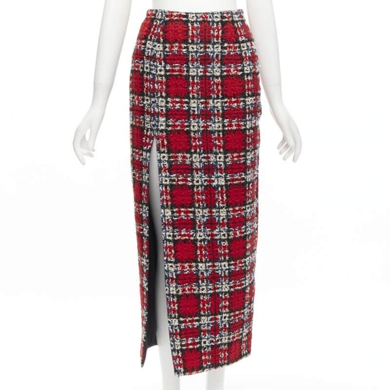 Halpern Plaid Tweed Skirt Red Wool Never worn - Front View