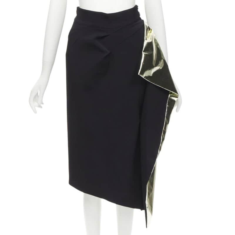 Maticevski Gold Foil Midi Skirt Black Viscose Very good condition - Front View