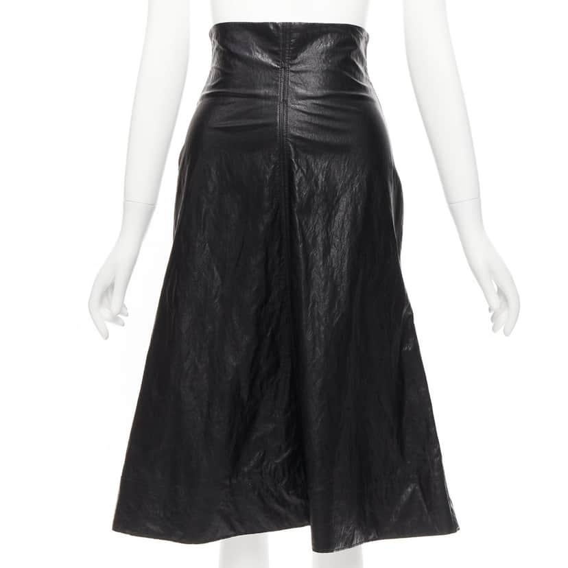 PHILOSOPHY DI ALBERTA FERRETTI Crinkled Leather Skirt Black Viscose Never worn - Front View