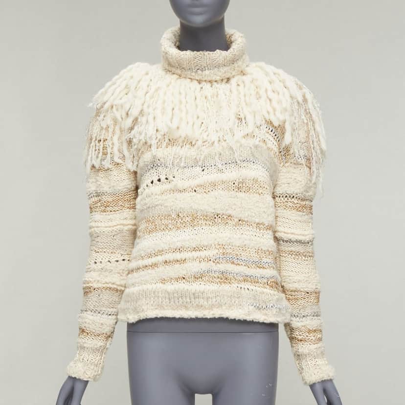 Prabal Gurung Fringe Crochet Sweater Ecru Wool Never worn - Front View