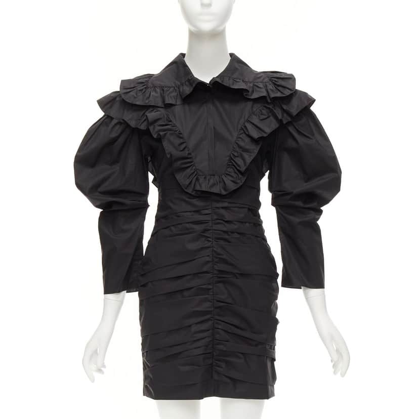 PHILOSOPHY DI ALBERTA FERRETTI Poplin Ruffle Dress Black Cotton Never worn - Front View
