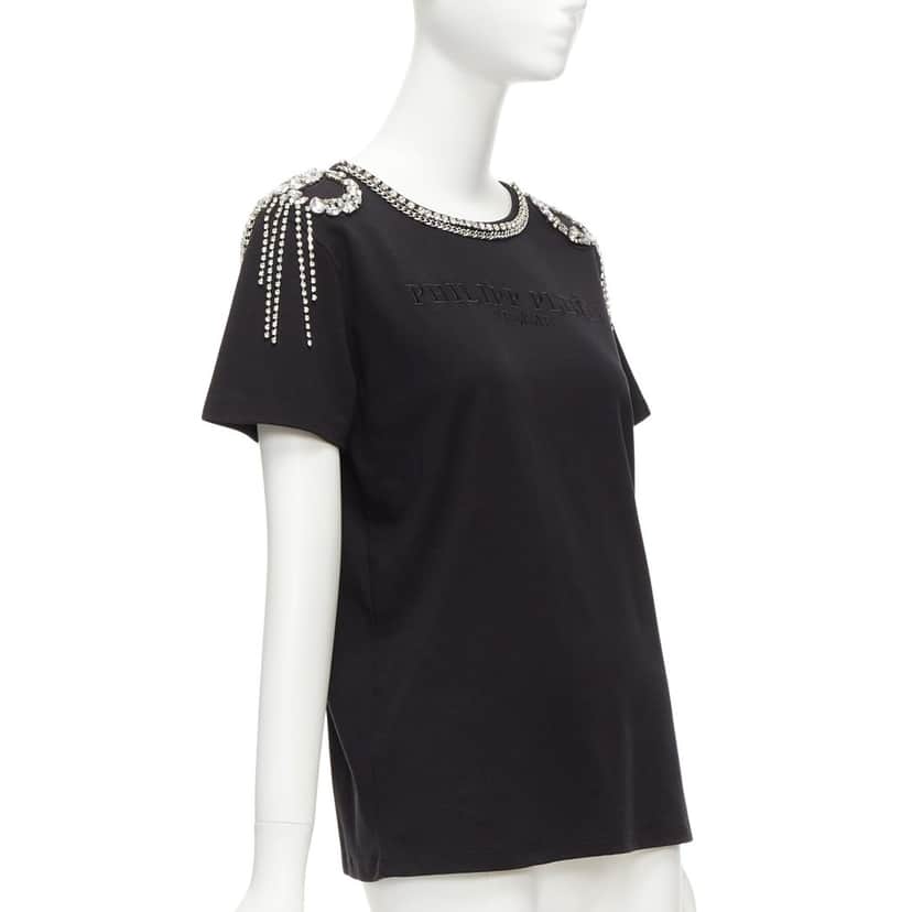 PHILIPP PLEIN Crystal Fringe Shirt Black Cotton Never worn - Front View